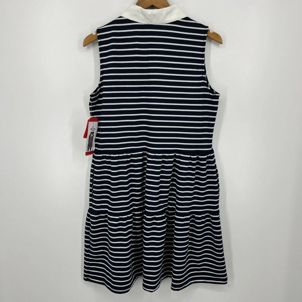 Nautica‎ Jeans Mini Dress Women's Size M Navy Blue Striped Collar New NWT